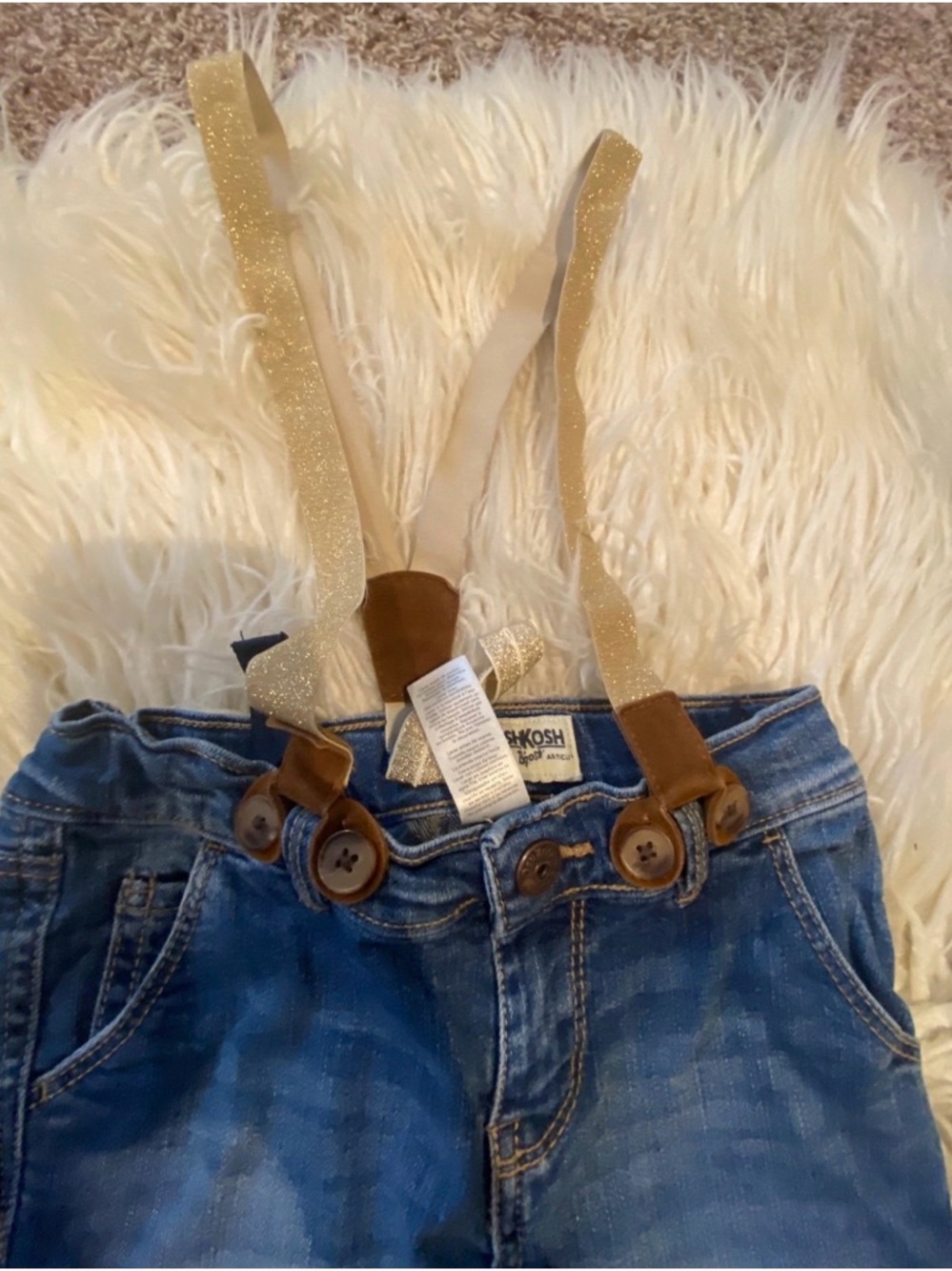 OshKosh B'gosh Blue Denim Jeans with Glittery Gold Suspenders